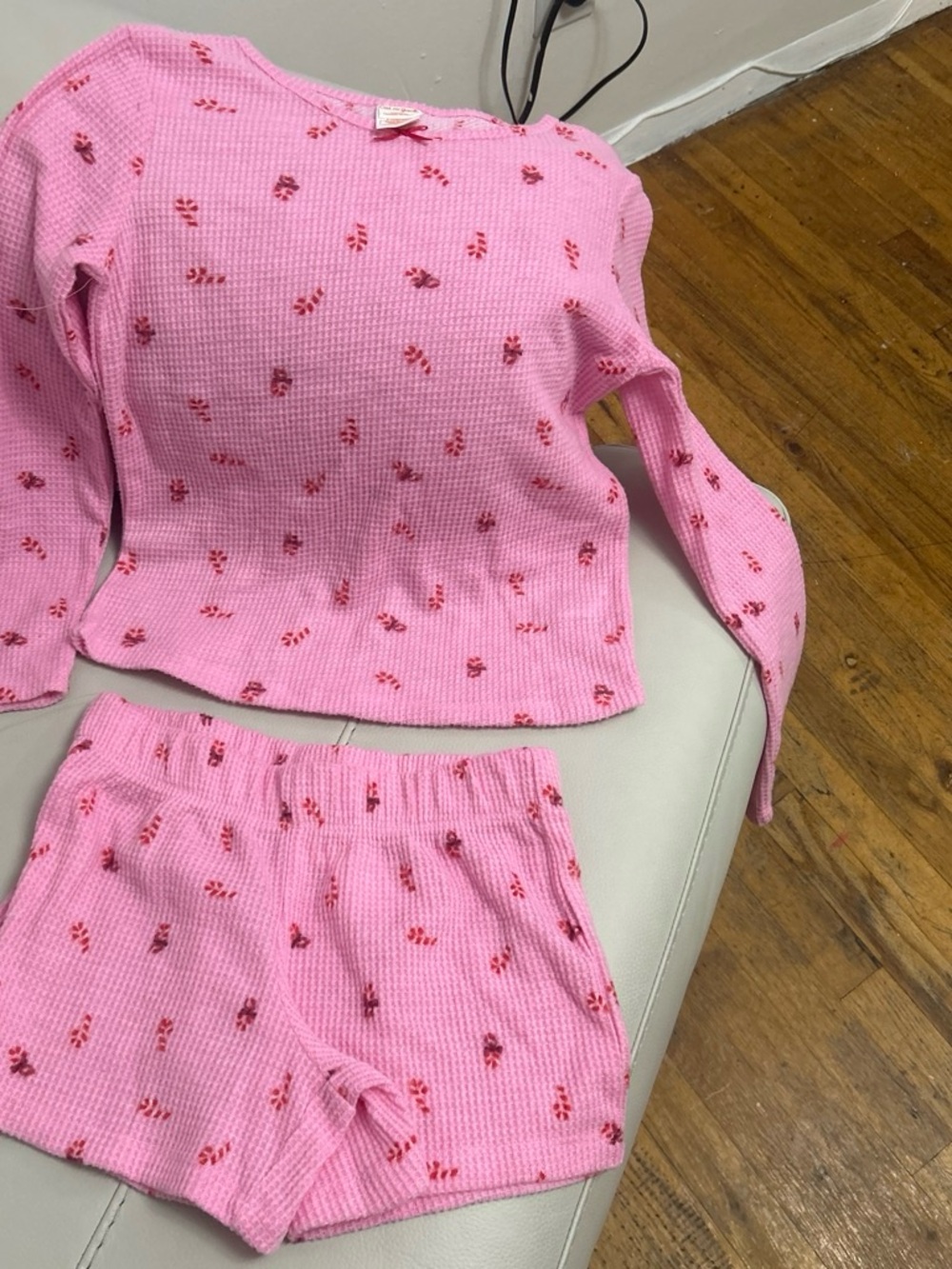 Cat & Jack Pink Waffle-Knit Pajama Set with Candy Dot Print